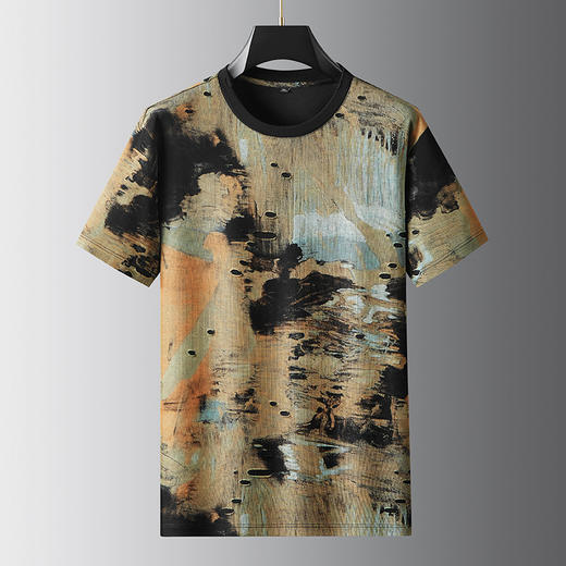 【破洞设计】【DDA】大依优型大码短袖T恤夏季圆领半袖加肥加大码高克重重工扎染短袖上衣 商品图2