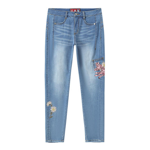 ONIARAI/鬼洗25春夏新品泥棒蓝女款粉红虎绣花牛仔男友裤 25N3406 商品图3