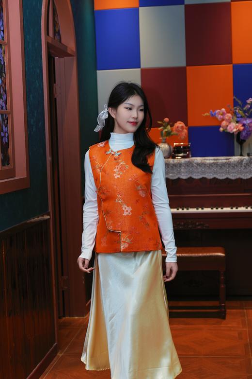 【岱赭】非遗宋锦|织锦缎马甲新中式人丝人棉国风牡丹提花唐装坎肩马甲 商品图4