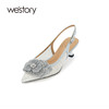 westory空鞋，凉鞋手工钻花凉鞋满钻玫瑰花中跟单鞋法式气质凉鞋真皮W24AH57391 商品缩略图0