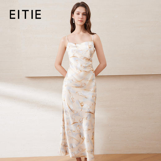 EITIE爱特爱气质抹胸吊带提褶收腰晕染印花百搭连衣裙夏新款B2507608 商品图0