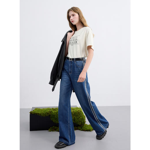 三彩独醒2025春季新款莱赛尔牛仔裤毛边宽松直筒裤休闲长裤F 商品图3