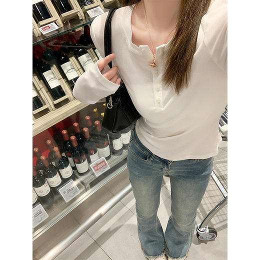 <曾小咸推荐>3.16现货秒杀 ！微信超特价！半开领纽扣修身长袖T恤 日常99.99 立减40 秒杀59.99！！ 商品图2