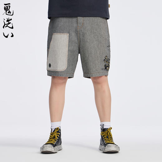 ONIARAI/鬼洗25春夏新品泥棒蓝十二神绣花宽松牛仔短裤男 25N0544 商品图1