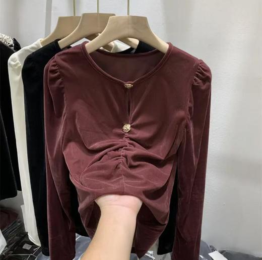 520第二波（NO退）➡️501高级感玫瑰金扣丝绒长袖打底衫-喜出 商品图6