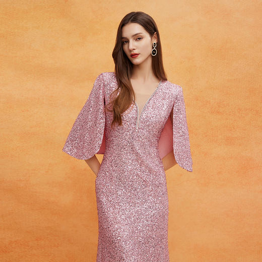 QF808斯尔丽2025新款礼服商场同款宴会大气高端面料柔软悬垂亮片连衣裙 商品图2