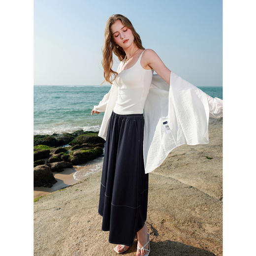 三彩2025春季新款仿牛仔半身裙大摆A字裙伞摆复古长裙显瘦M 商品图2