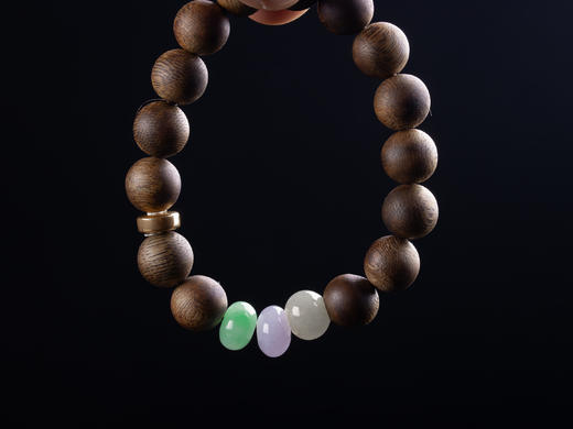 XY0101原创沉香+三彩翡翠单圈手串 商品图6