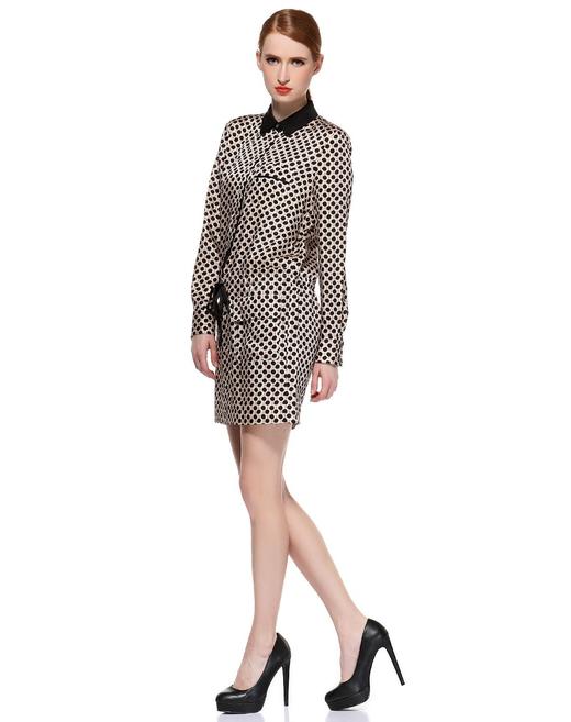 1003000364515 EQ:IQ 黑/卡其色印花潮流个性长袖连衣裙 商品图2