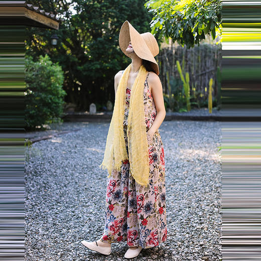 绽放旅行女装117朵/苎麻印花可调节肩带U型领复古吸汗透气吊带 商品图2