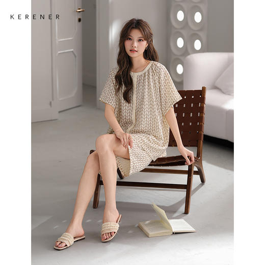 可人儿小众设计师新款泡泡绵夏季女士短袖睡衣时尚可外出家居服 商品图1