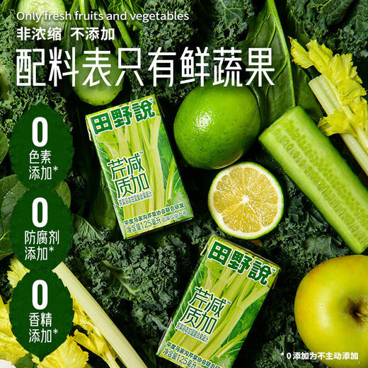 【分仓直发包邮】田野说芹菜汁羽衣甘蓝复合果蔬汁（迷你装）125ml*16盒 商品图3