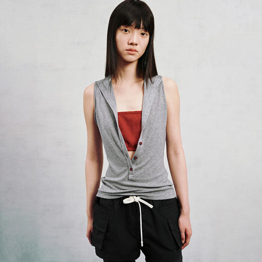 NUTH V领亲肤撞色抹胸可拆卸假两件薄款背心 花灰拼红色/白拼蓝色 商品图5