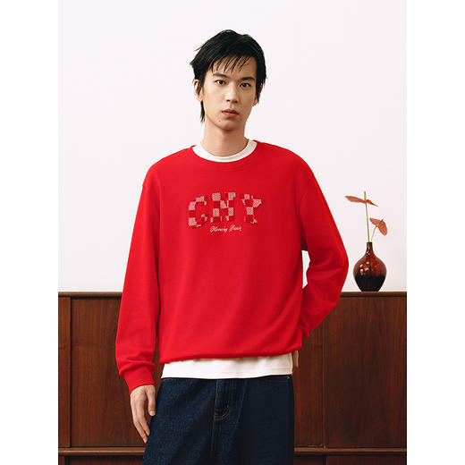 GXG男装 圆领字母双色卫衣红色长袖上衣新年卫衣 2025春季热卖 商品图3