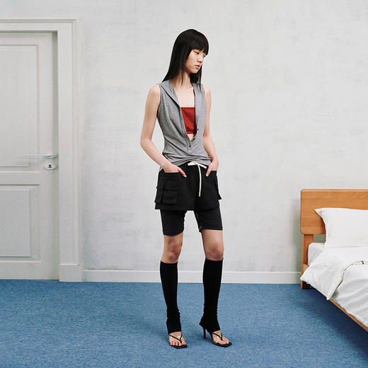 NUTH V领亲肤撞色抹胸可拆卸假两件薄款背心 花灰拼红色/白拼蓝色 商品图4