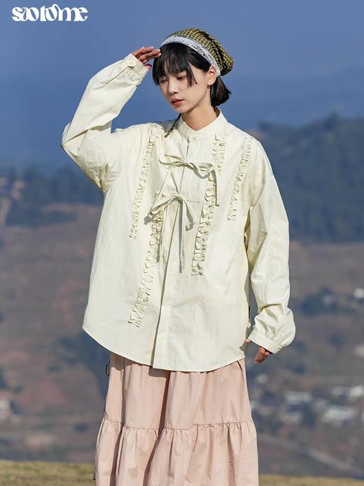 早乙女惠子saotome/STMCS251052/纯色木耳边绑带立领衬衫 商品图3