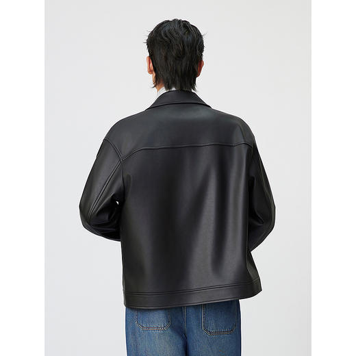 GXG男装 复古PU皮口袋压花简约时尚潮流翻领夹克外套 25年春热卖 商品图4