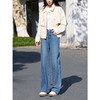 【五折购】熙世界侧分割直筒牛仔裤女2025春秋新款高腰宽松显瘦窄版阔腿长裤 商品缩略图4