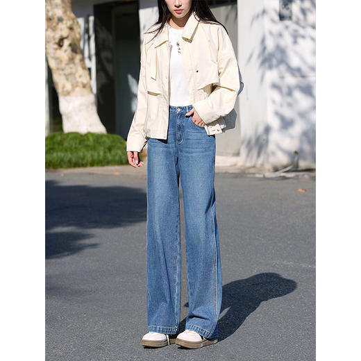 【五折购】熙世界侧分割直筒牛仔裤女2025春秋新款高腰宽松显瘦窄版阔腿长裤 商品图4