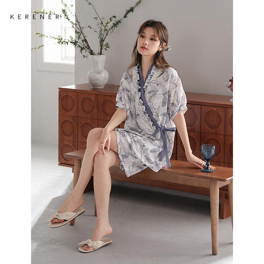 可人儿小众设计师新款泡泡绵夏季女士短袖睡衣时尚可外出家居服 商品图1