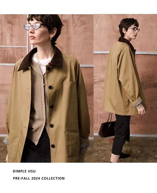 复古订制新疆棉拼接领一手长外套风衣 商品图3