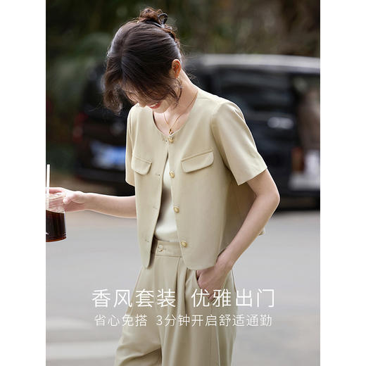 【专属特价】熙世界通勤短袖西装休闲裤套装女2025年夏季新款教职轻职场两件套 商品图2