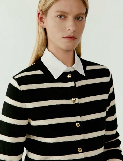 小禾同款2025春黑白条纹针织开衫 商品图3