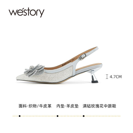 westory空鞋，凉鞋手工钻花凉鞋满钻玫瑰花中跟单鞋法式气质凉鞋真皮W24AH57391 商品图2