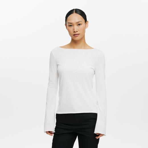 oneup一字领喇叭袖散边长袖T恤 商品图1