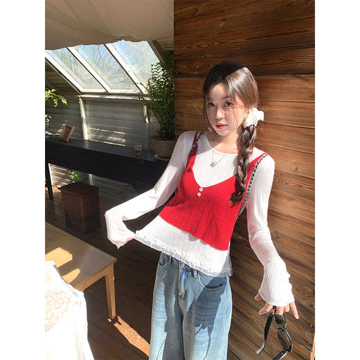 【149元任选2件】现货！假两件下摆蕾丝边T恤 商品图2