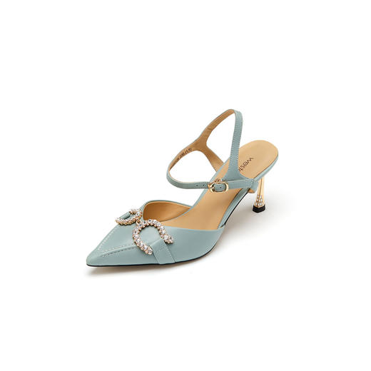 westory法式钻饰真皮细高跟尖头包头后空凉鞋W22AH54951 商品图1