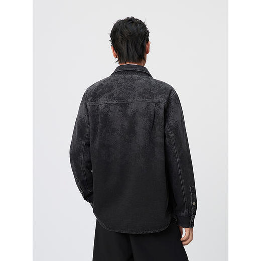 GXG男装 黑色镭射扎花时尚潮流外穿式牛仔衬衫外套男 25年春热卖 商品图3