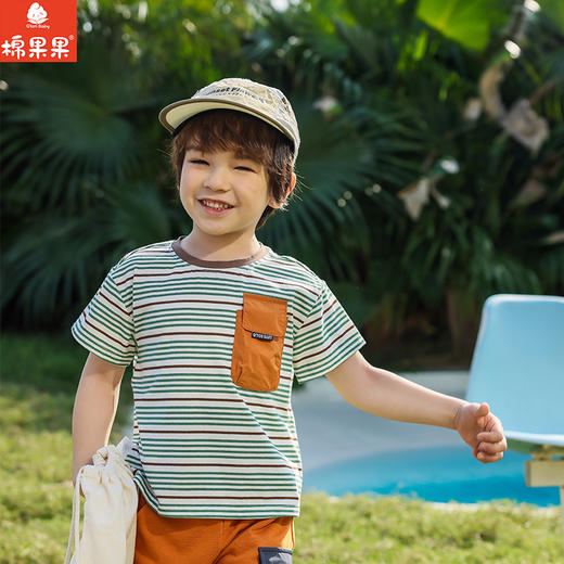 棉果果夏季商场专柜同款男童条纹短袖T恤M212140225349 商品图0