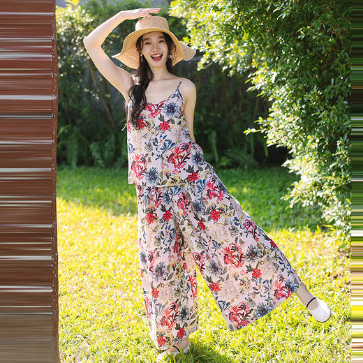 绽放旅行女装117朵/苎麻印花可调节肩带U型领复古吸汗透气吊带 商品图4