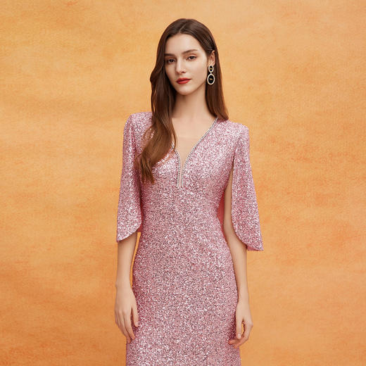 QF808斯尔丽2025新款礼服商场同款宴会大气高端面料柔软悬垂亮片连衣裙 商品图4