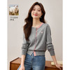 【专属特价】熙世界撞色针织开衫女长袖2025年春季新款圆领爱心刺绣毛衫短外套 商品缩略图0
