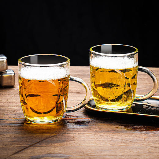 买一送一 加厚大容量玻璃杯带把泡茶杯棋盘纹啤酒杯 A-4238 商品图1