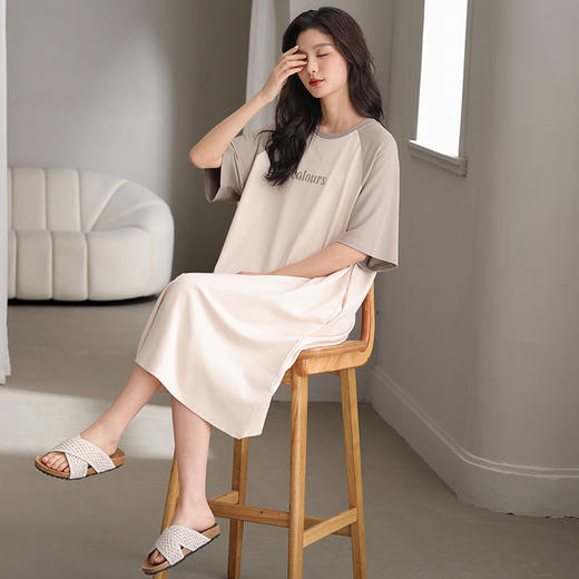 洁丽雅正品大码睡裙夏季短袖睡衣家居服舒适透气大码宽松过膝长裙 商品图2