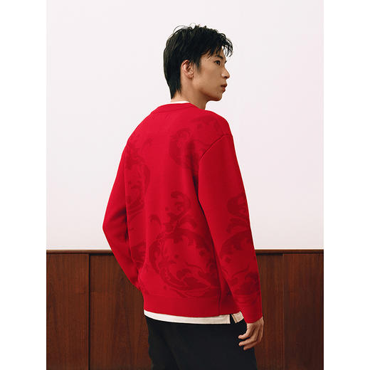 GXG男装 暗纹提花满印毛衣红色通勤针织衫新年线衫 2025春季热卖 商品图2