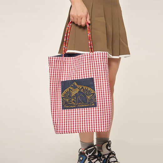 大英博物馆 安德森猫系列正反两用刺绣牛仔单肩包 红格纹 商品图2