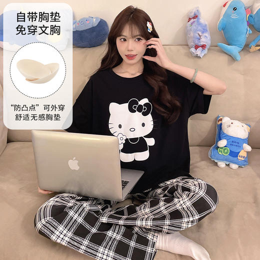 【GZ】无忧购春夏季新款卡通腊肠狗仿棉家居服睡衣三件套带胸垫套装 商品图6