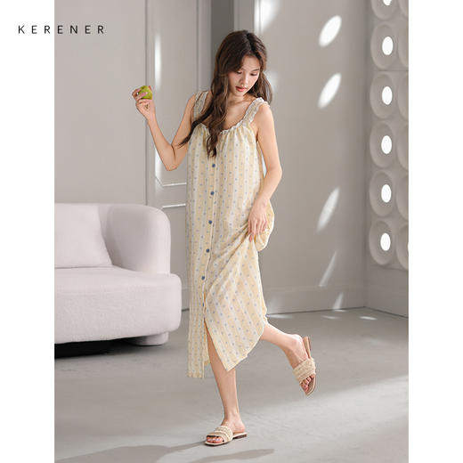 可人儿小众设计师新款泡泡绵女士睡衣夏季少女睡裙可外穿家居服 商品图2