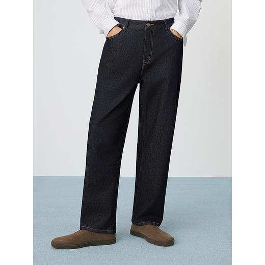 【不易褪色】GXG男装 黑色直筒牛仔裤阔腿裤通勤裤 2025春季热卖 商品图2