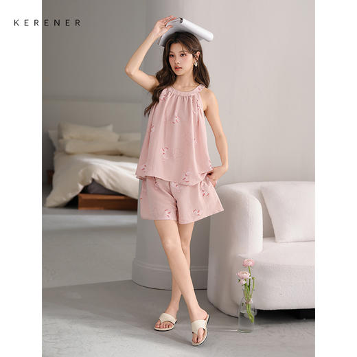 可人儿小众设计师新款泡泡绵夏季女士吊带睡衣时尚可外出家居服 商品图3