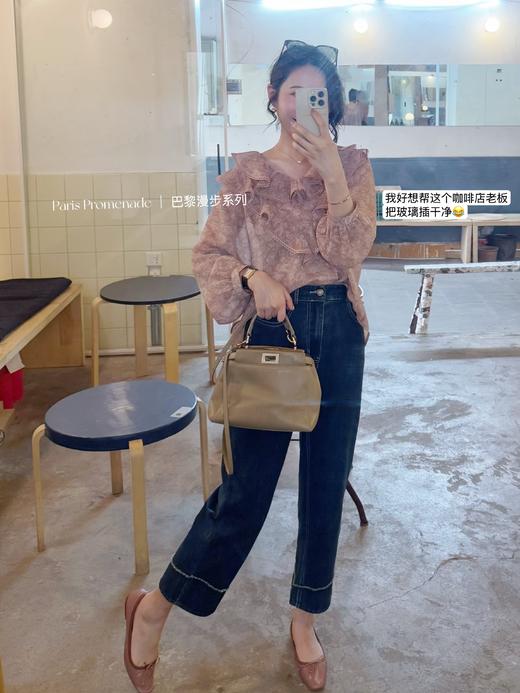 巴黎漫步 | 蕾丝点缀荷叶领法式花衬衫 橡皮粉 商品图4