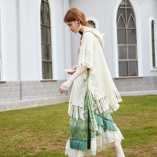 两三事 春晓 新款优雅油画印花拼接半身裙莫奈花园风梵高文艺 商品图2