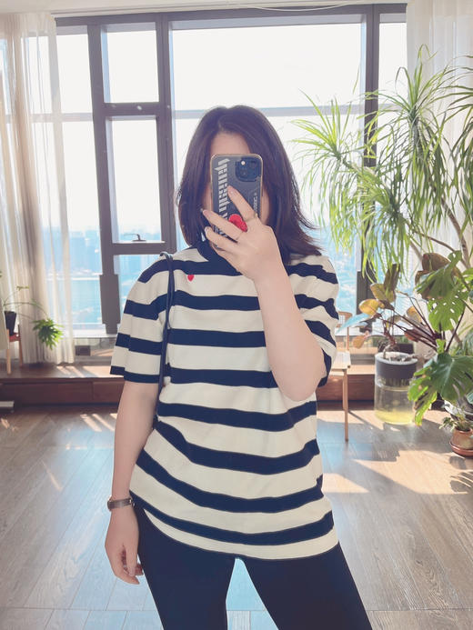 【条纹控】噢蜜ooomeooo爱心刺绣宽条纹T 商品图1