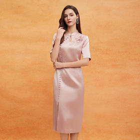 QF806斯尔丽25新款喜妈妈商场同款宴会改良旗袍烫钻手工钉绣修身连衣裙