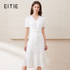 EITIE爱特爱温柔白色V领显瘦垂坠荷叶边显瘦连衣裙2025夏季新款B2507602 商品缩略图0