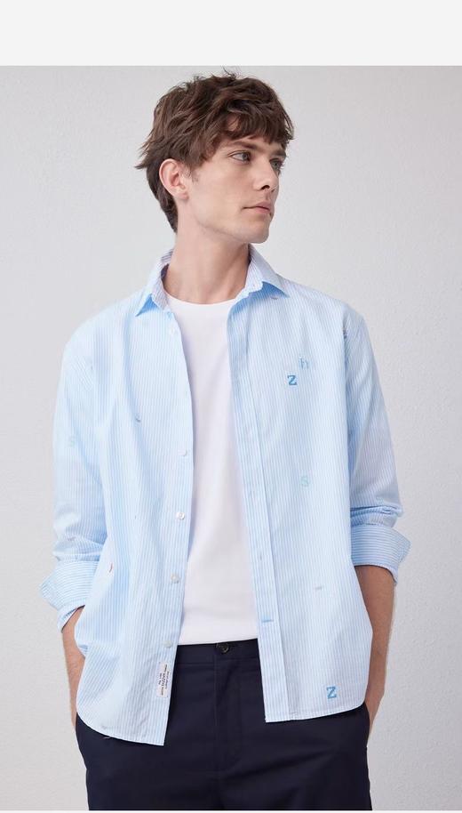 H@ZZYS 字母提花条纹纯棉长袖衬衫 Z-15079 商品图2